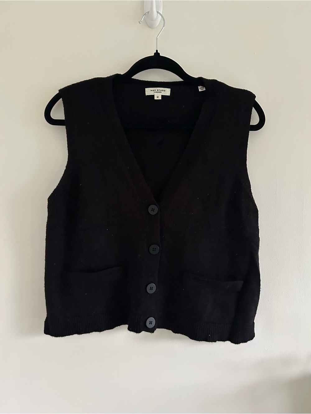 Max Studio Black Knit Button Front Vest